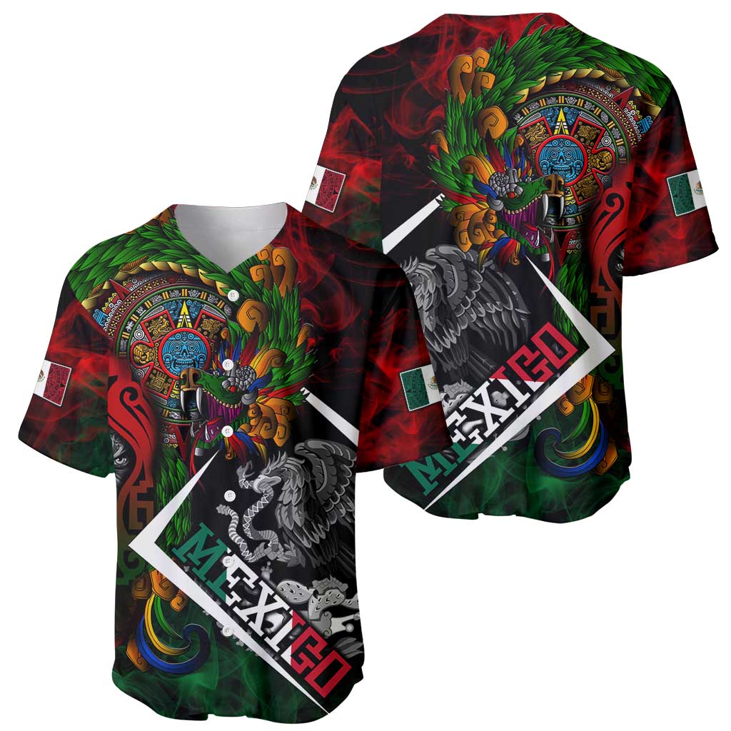 Mexico Quetzalcoatl Aztec Calendar Baseball Jersey Tribal Warrior Art with Eagle and Serpent