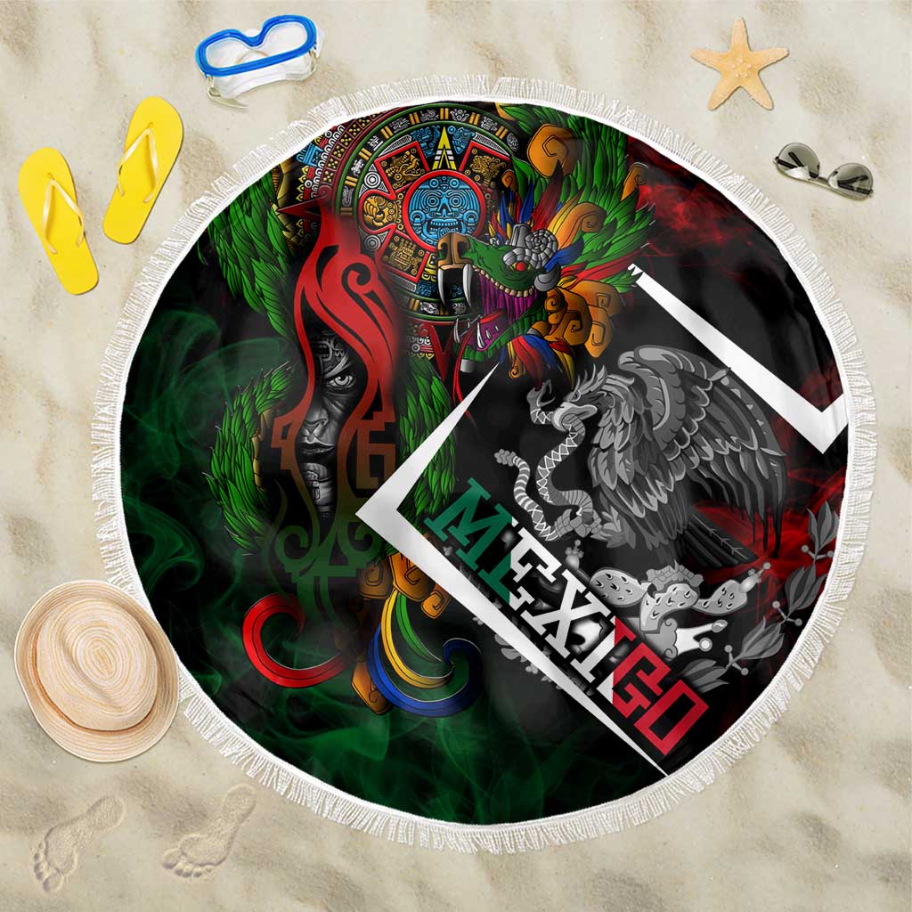 Mexico Quetzalcoatl Aztec Calendar Beach Blanket Tribal Warrior Art with Eagle and Serpent