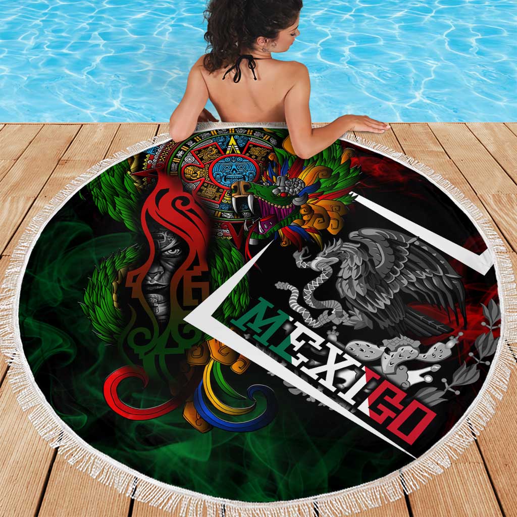 Mexico Quetzalcoatl Aztec Calendar Beach Blanket Tribal Warrior Art with Eagle and Serpent