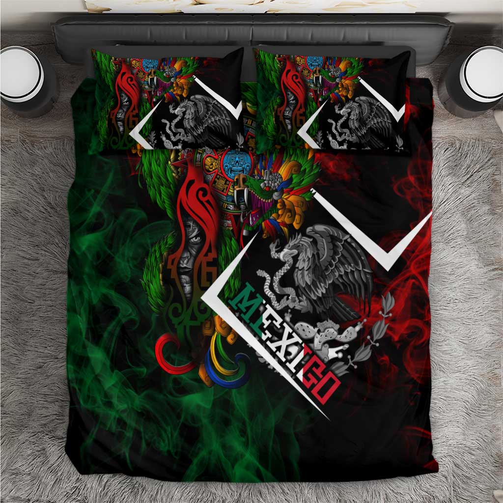 Mexico Quetzalcoatl Aztec Calendar Bedding Set Tribal Warrior Art with Eagle and Serpent