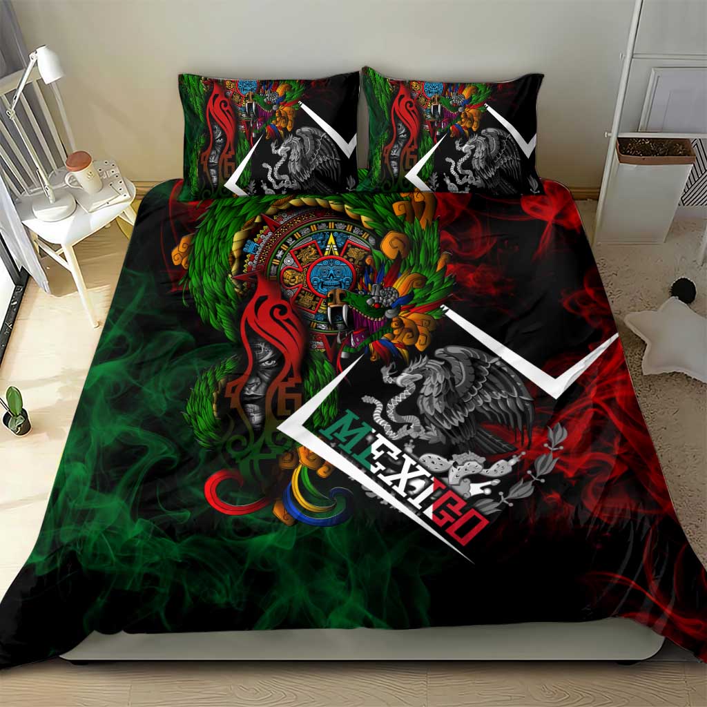 Mexico Quetzalcoatl Aztec Calendar Bedding Set Tribal Warrior Art with Eagle and Serpent