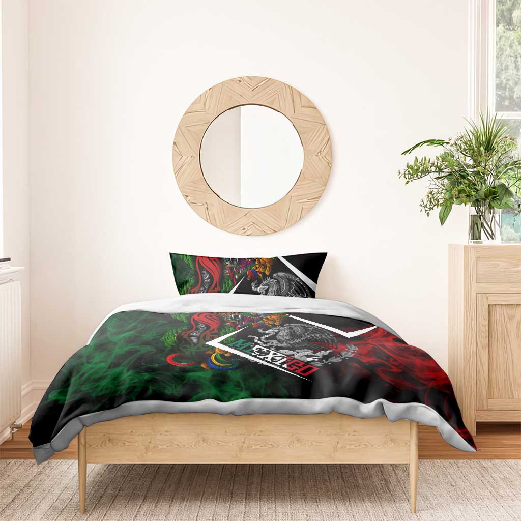 Mexico Quetzalcoatl Aztec Calendar Bedding Set Tribal Warrior Art with Eagle and Serpent
