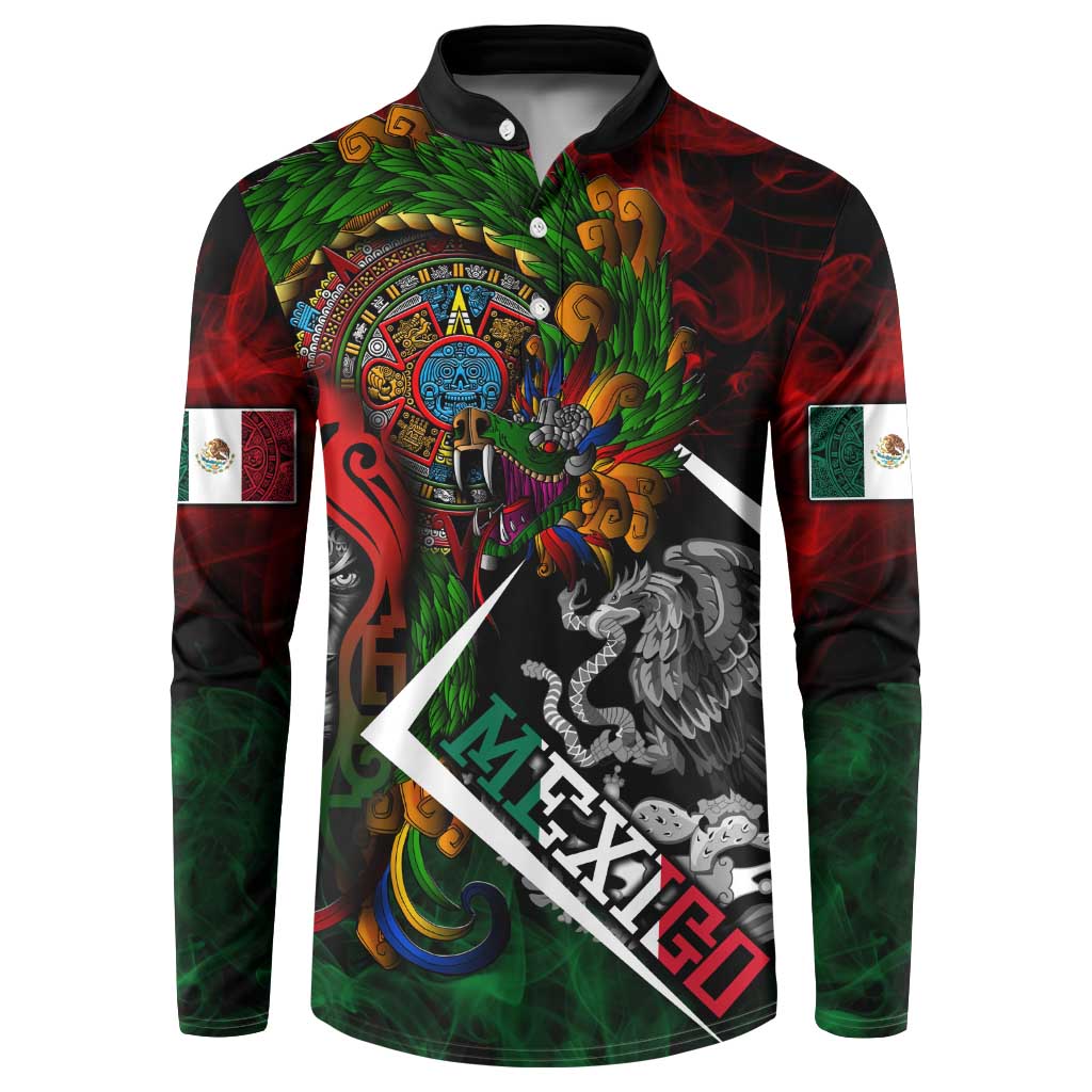 Mexico Quetzalcoatl Aztec Calendar Button Sweatshirt Tribal Warrior Art with Eagle and Serpent