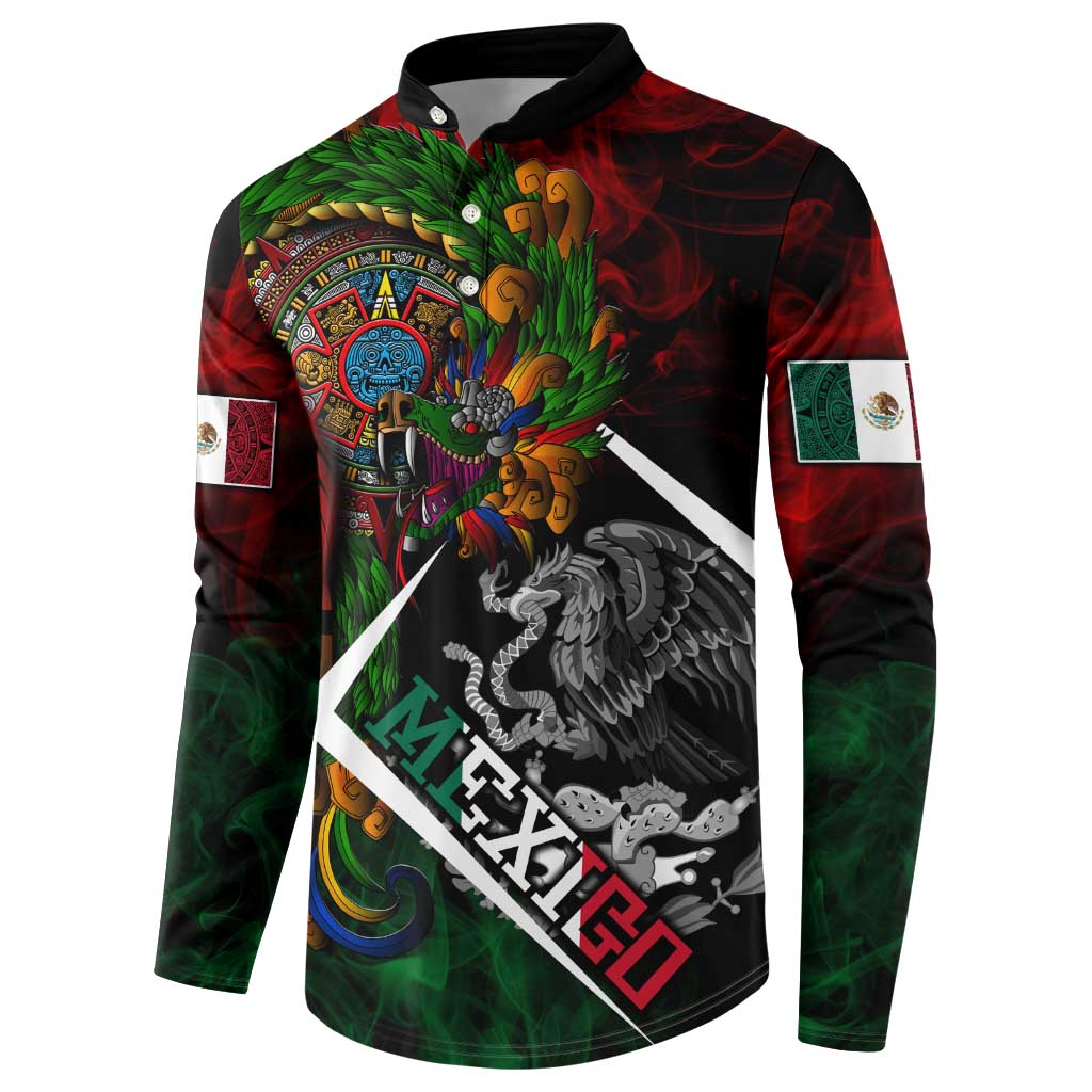 Mexico Quetzalcoatl Aztec Calendar Button Sweatshirt Tribal Warrior Art with Eagle and Serpent