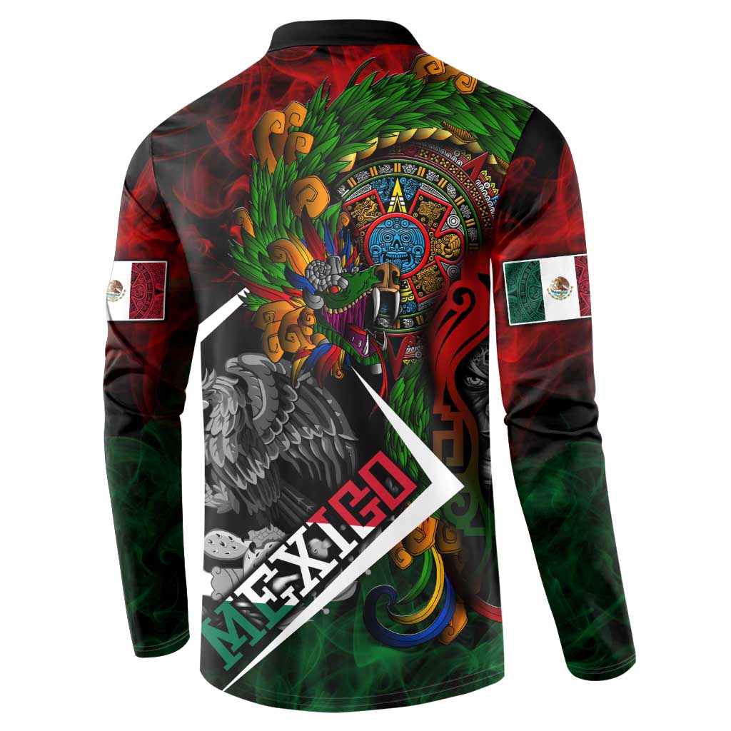 Mexico Quetzalcoatl Aztec Calendar Button Sweatshirt Tribal Warrior Art with Eagle and Serpent