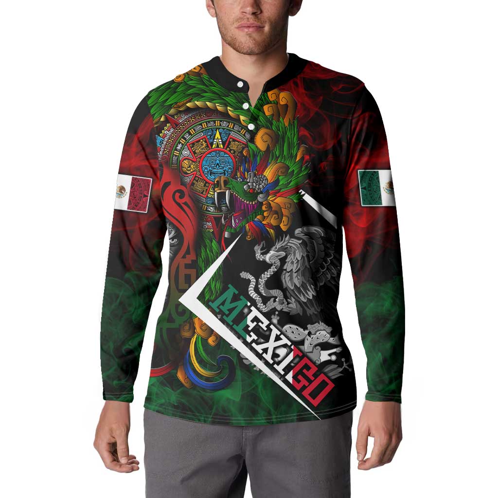 Mexico Quetzalcoatl Aztec Calendar Button Sweatshirt Tribal Warrior Art with Eagle and Serpent