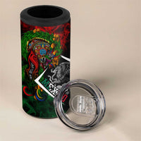 Mexico Quetzalcoatl Aztec Calendar 4 in 1 Can Cooler Tumbler Tribal Warrior Art with Eagle and Serpent