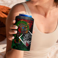 Mexico Quetzalcoatl Aztec Calendar 4 in 1 Can Cooler Tumbler Tribal Warrior Art with Eagle and Serpent