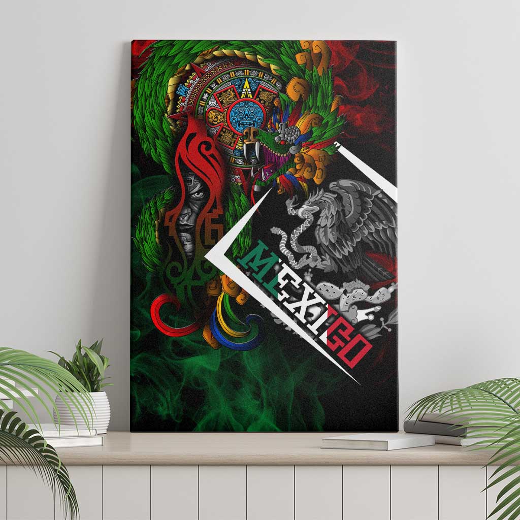 Mexico Quetzalcoatl Aztec Calendar Canvas Wall Art Tribal Warrior Art with Eagle and Serpent