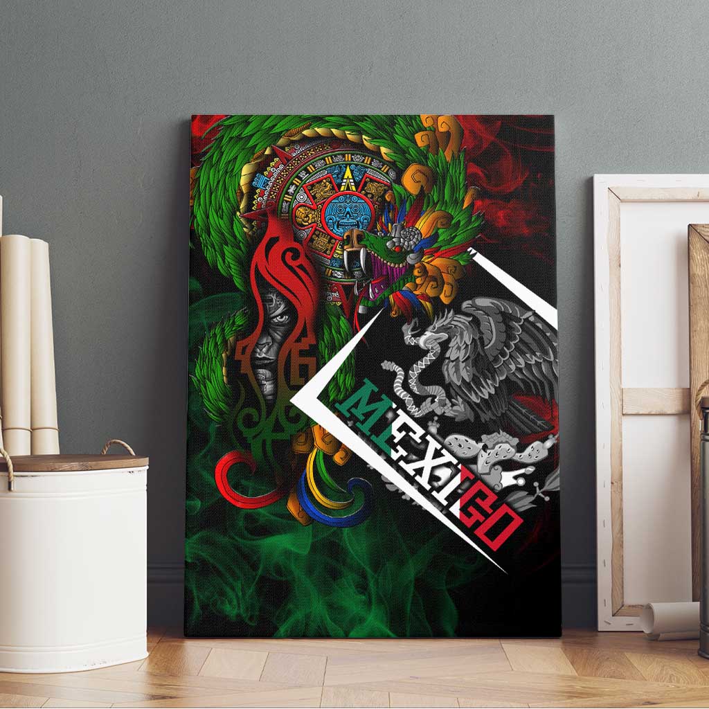 Mexico Quetzalcoatl Aztec Calendar Canvas Wall Art Tribal Warrior Art with Eagle and Serpent