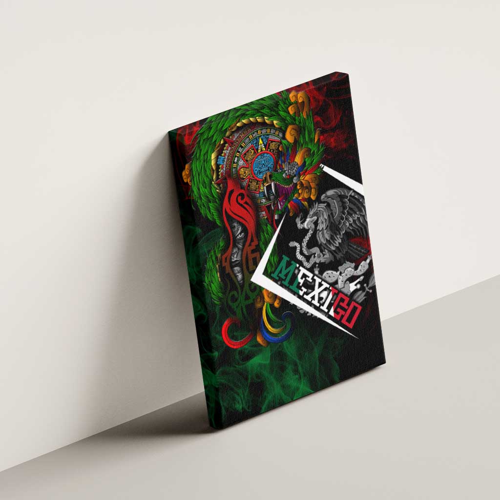 Mexico Quetzalcoatl Aztec Calendar Canvas Wall Art Tribal Warrior Art with Eagle and Serpent