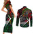 Mexico Quetzalcoatl Aztec Calendar Couples Matching Short Sleeve Bodycon Dress and Long Sleeve Button Shirt Tribal Warrior Art with Eagle and Serpent