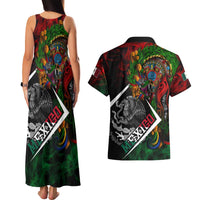 Mexico Quetzalcoatl Aztec Calendar Couples Matching Tank Maxi Dress and Hawaiian Shirt Tribal Warrior Art with Eagle and Serpent