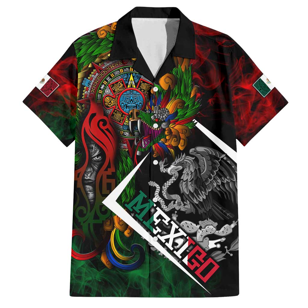 Mexico Quetzalcoatl Aztec Calendar Family Matching Long Sleeve Bodycon Dress and Hawaiian Shirt Tribal Warrior Art with Eagle and Serpent