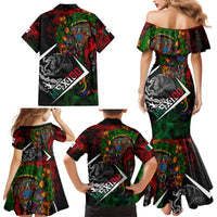 Mexico Quetzalcoatl Aztec Calendar Family Matching Mermaid Dress and Hawaiian Shirt Tribal Warrior Art with Eagle and Serpent