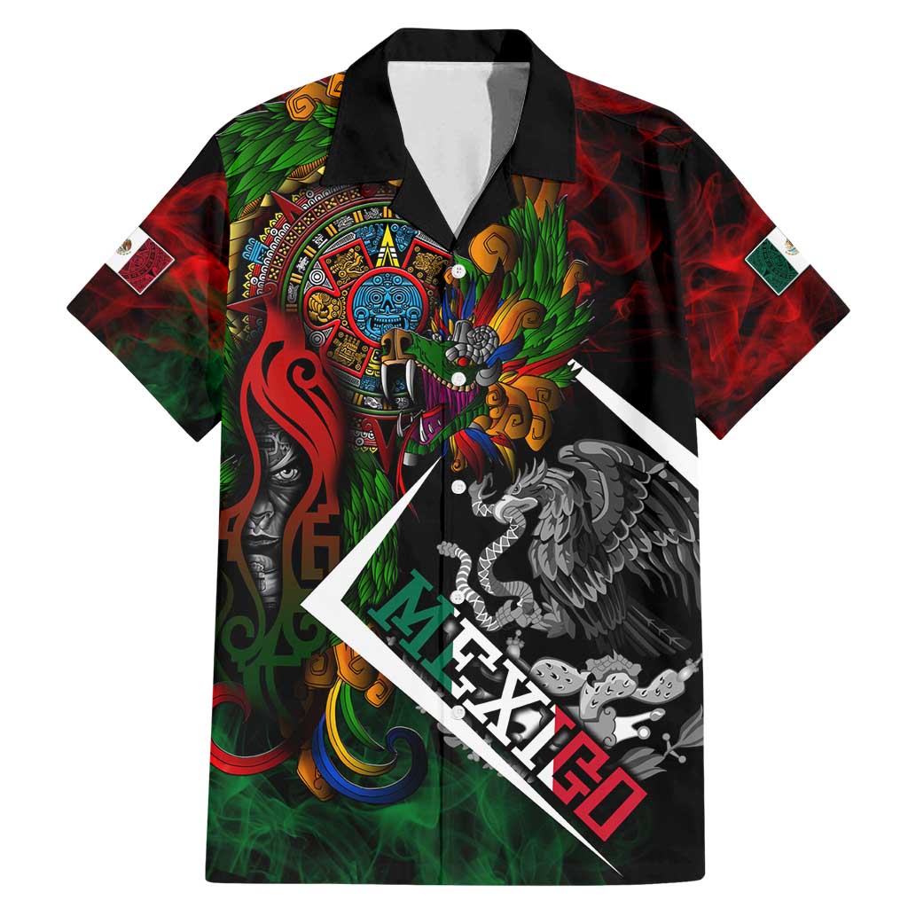 Mexico Quetzalcoatl Aztec Calendar Family Matching Mermaid Dress and Hawaiian Shirt Tribal Warrior Art with Eagle and Serpent