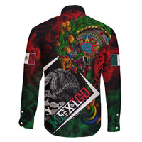 Mexico Quetzalcoatl Aztec Calendar Family Matching Off The Shoulder Long Sleeve Dress and Hawaiian Shirt Tribal Warrior Art with Eagle and Serpent
