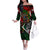 Mexico Quetzalcoatl Aztec Calendar Family Matching Off The Shoulder Long Sleeve Dress and Hawaiian Shirt Tribal Warrior Art with Eagle and Serpent