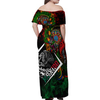 Mexico Quetzalcoatl Aztec Calendar Family Matching Off Shoulder Maxi Dress and Hawaiian Shirt Tribal Warrior Art with Eagle and Serpent