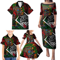 Mexico Quetzalcoatl Aztec Calendar Family Matching Puletasi and Hawaiian Shirt Tribal Warrior Art with Eagle and Serpent