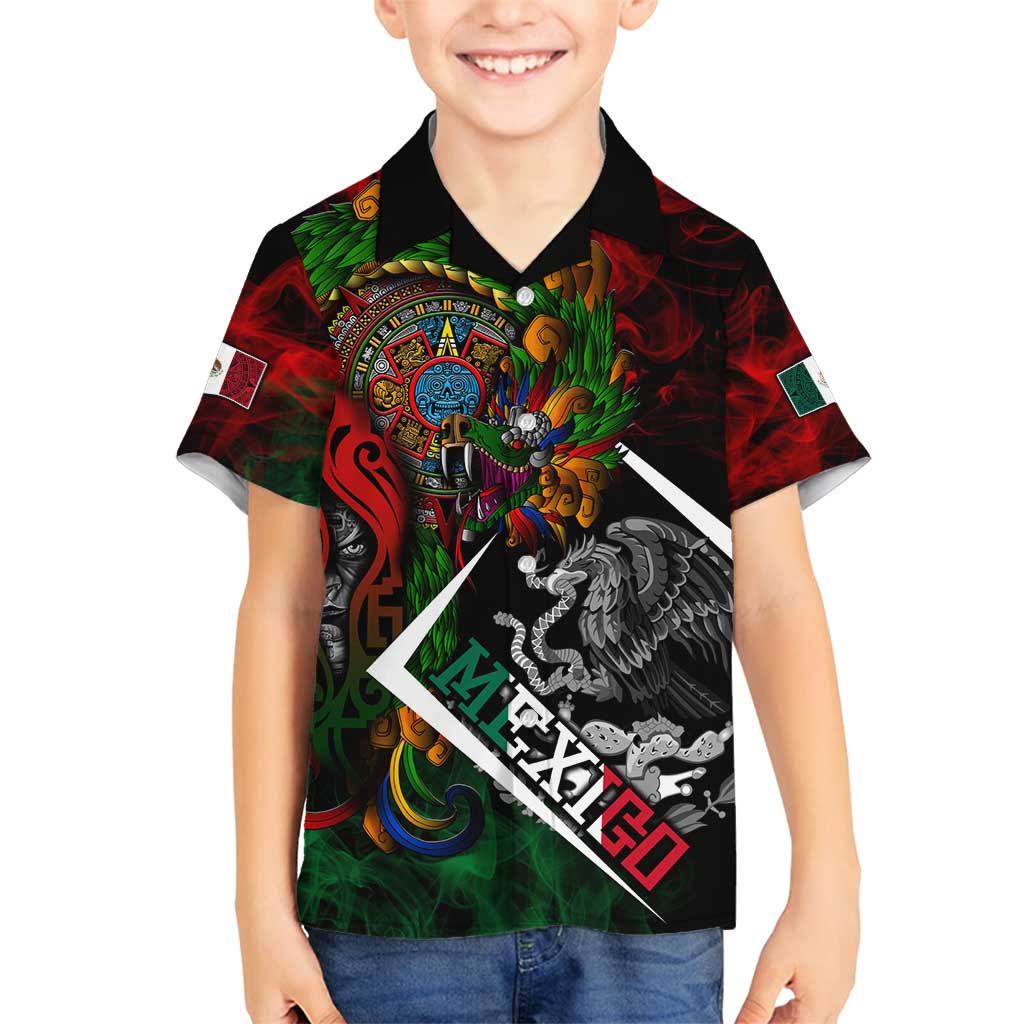 Mexico Quetzalcoatl Aztec Calendar Family Matching Puletasi and Hawaiian Shirt Tribal Warrior Art with Eagle and Serpent