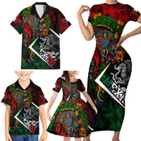 Mexico Quetzalcoatl Aztec Calendar Family Matching Short Sleeve Bodycon Dress and Hawaiian Shirt Tribal Warrior Art with Eagle and Serpent
