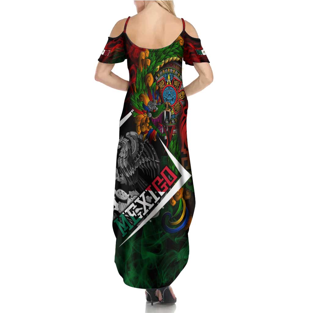 Mexico Quetzalcoatl Aztec Calendar Family Matching Summer Maxi Dress and Hawaiian Shirt Tribal Warrior Art with Eagle and Serpent