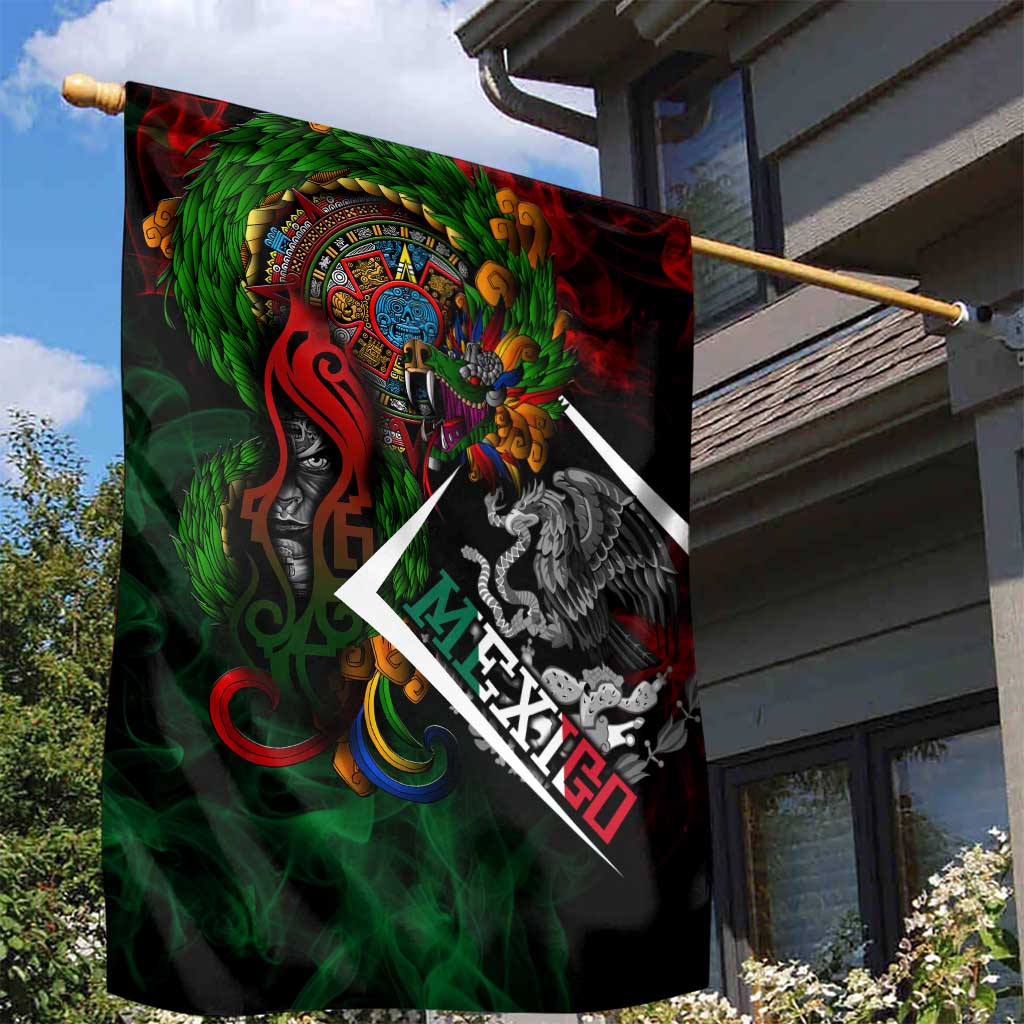Mexico Quetzalcoatl Aztec Calendar Garden Flag Tribal Warrior Art with Eagle and Serpent