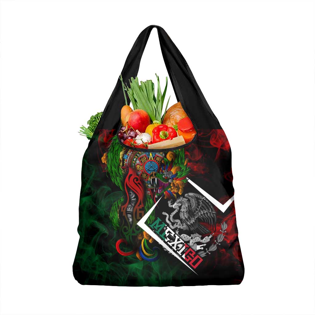 Mexico Quetzalcoatl Aztec Calendar Grocery Bag Tribal Warrior Art with Eagle and Serpent