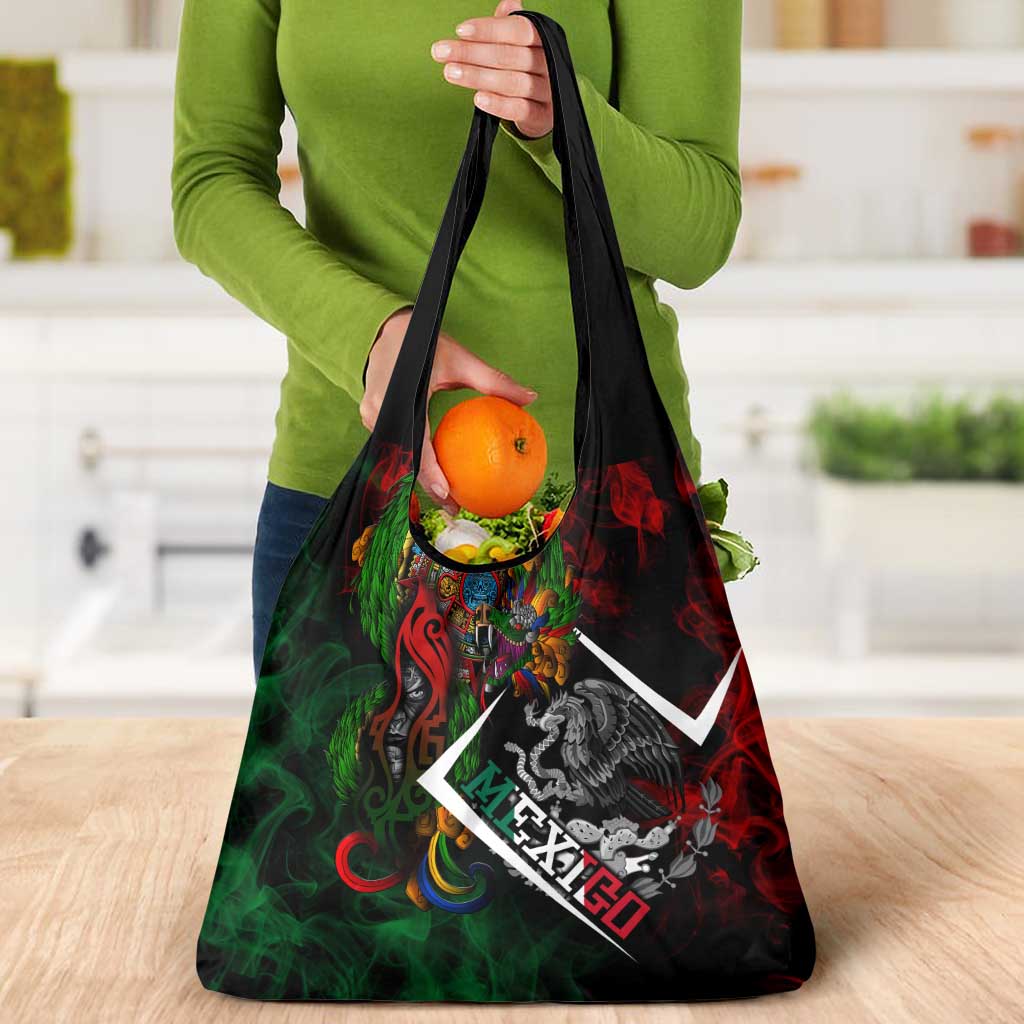 Mexico Quetzalcoatl Aztec Calendar Grocery Bag Tribal Warrior Art with Eagle and Serpent