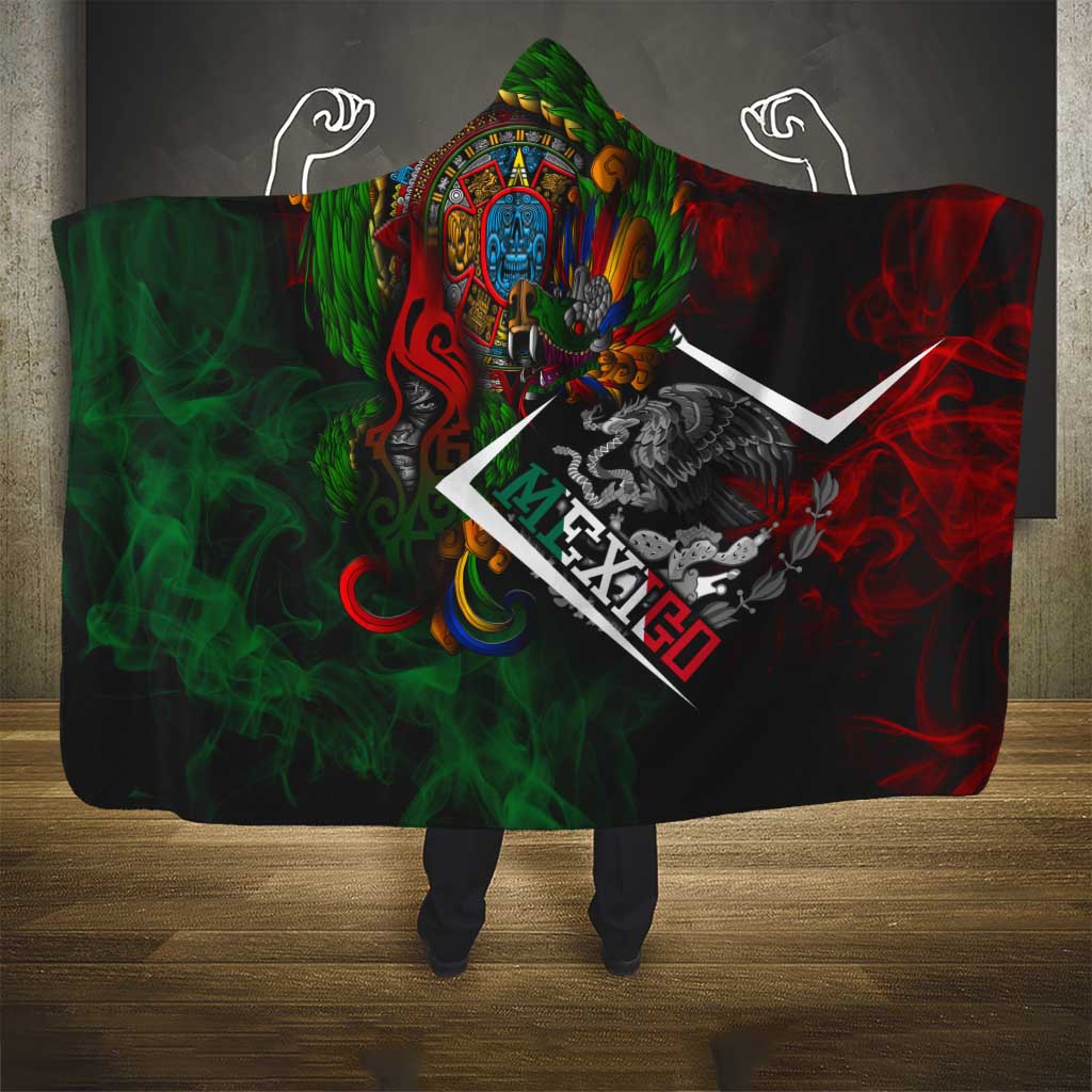 Mexico Quetzalcoatl Aztec Calendar Hooded Blanket Tribal Warrior Art with Eagle and Serpent