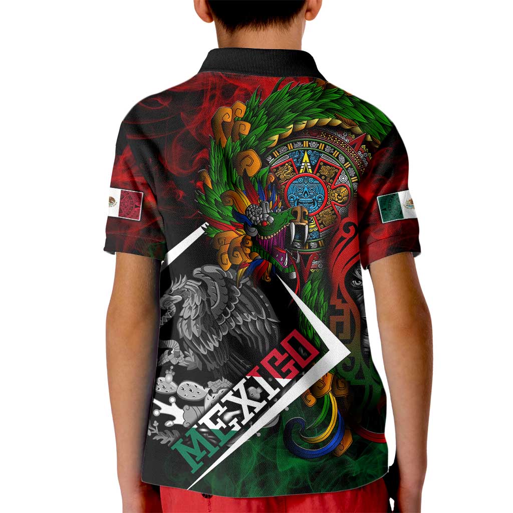 Mexico Quetzalcoatl Aztec Calendar Kid Polo Shirt Tribal Warrior Art with Eagle and Serpent