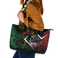 Mexico Quetzalcoatl Aztec Calendar Leather Tote Bag Tribal Warrior Art with Eagle and Serpent