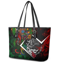 Mexico Quetzalcoatl Aztec Calendar Leather Tote Bag Tribal Warrior Art with Eagle and Serpent
