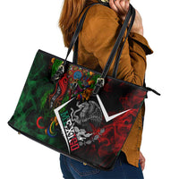 Mexico Quetzalcoatl Aztec Calendar Leather Tote Bag Tribal Warrior Art with Eagle and Serpent