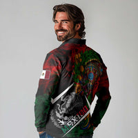 Mexico Quetzalcoatl Aztec Calendar Long Sleeve Polo Shirt Tribal Warrior Art with Eagle and Serpent