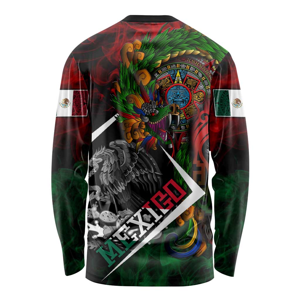 Mexico Quetzalcoatl Aztec Calendar Long Sleeve Shirt Tribal Warrior Art with Eagle and Serpent