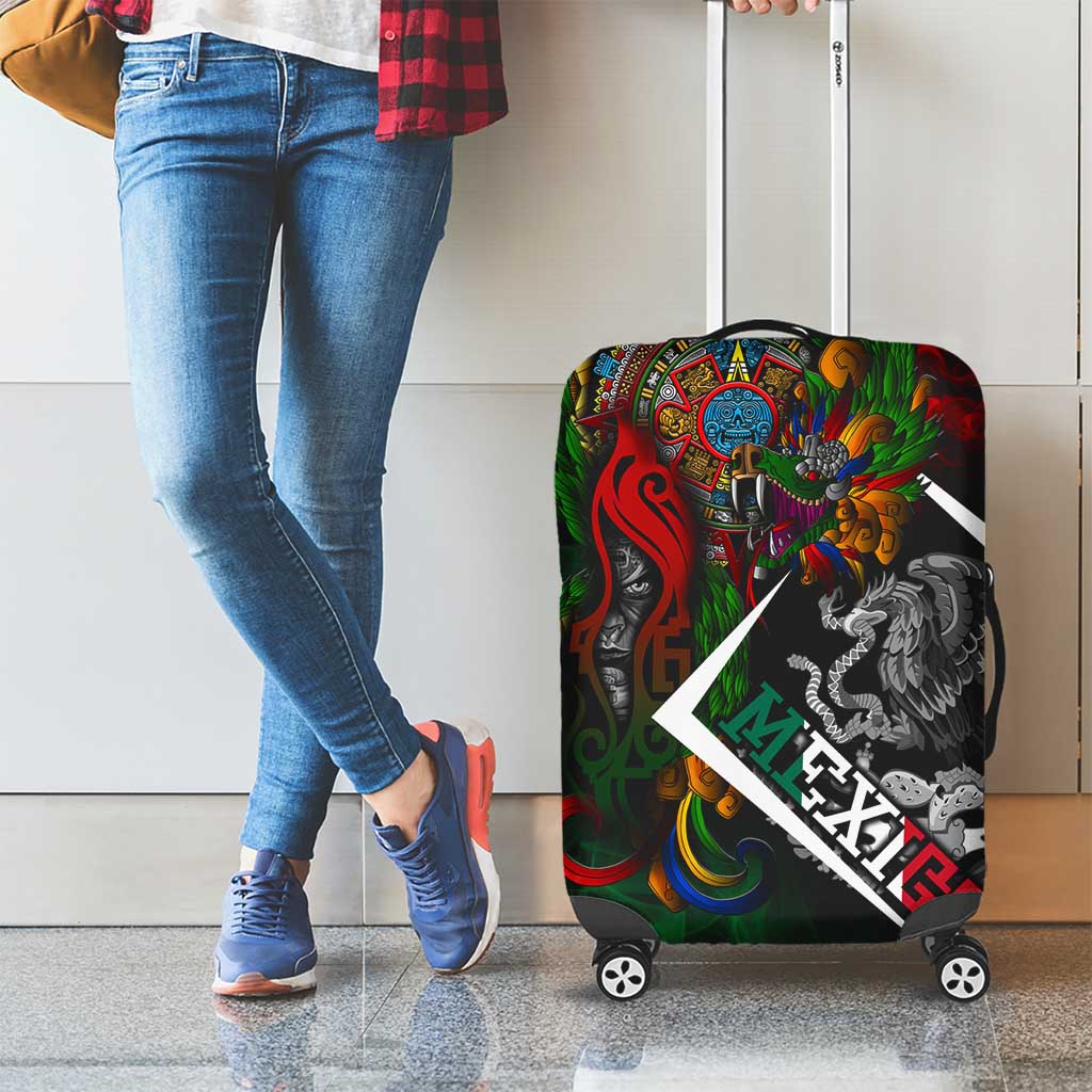 Mexico Quetzalcoatl Aztec Calendar Luggage Cover Tribal Warrior Art with Eagle and Serpent