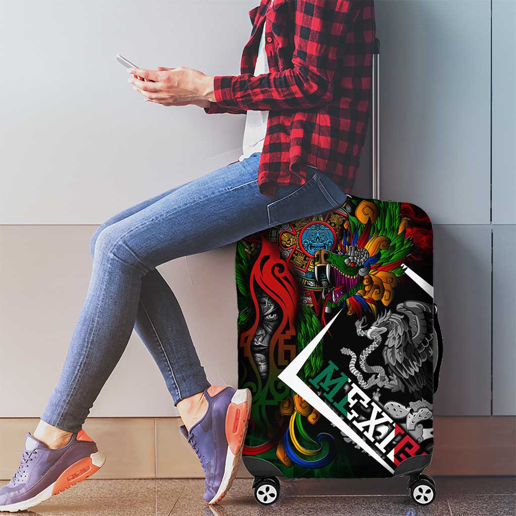 Mexico Quetzalcoatl Aztec Calendar Luggage Cover Tribal Warrior Art with Eagle and Serpent