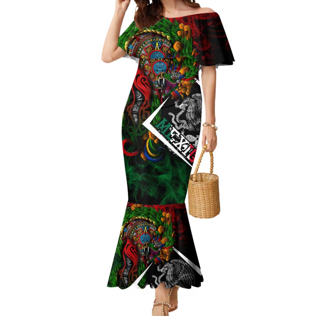 Mexico Quetzalcoatl Aztec Calendar Mermaid Dress Tribal Warrior Art with Eagle and Serpent