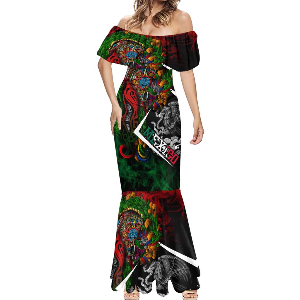 Mexico Quetzalcoatl Aztec Calendar Mermaid Dress Tribal Warrior Art with Eagle and Serpent