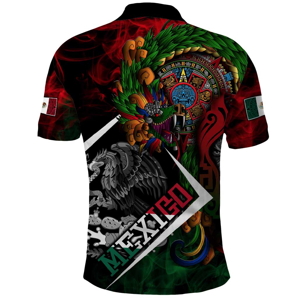 Mexico Quetzalcoatl Aztec Calendar Polo Shirt Tribal Warrior Art with Eagle and Serpent