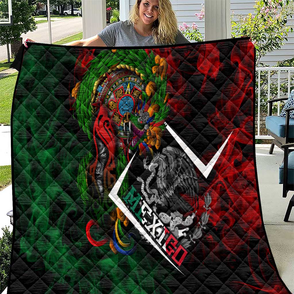 Mexico Quetzalcoatl Aztec Calendar Quilt Tribal Warrior Art with Eagle and Serpent