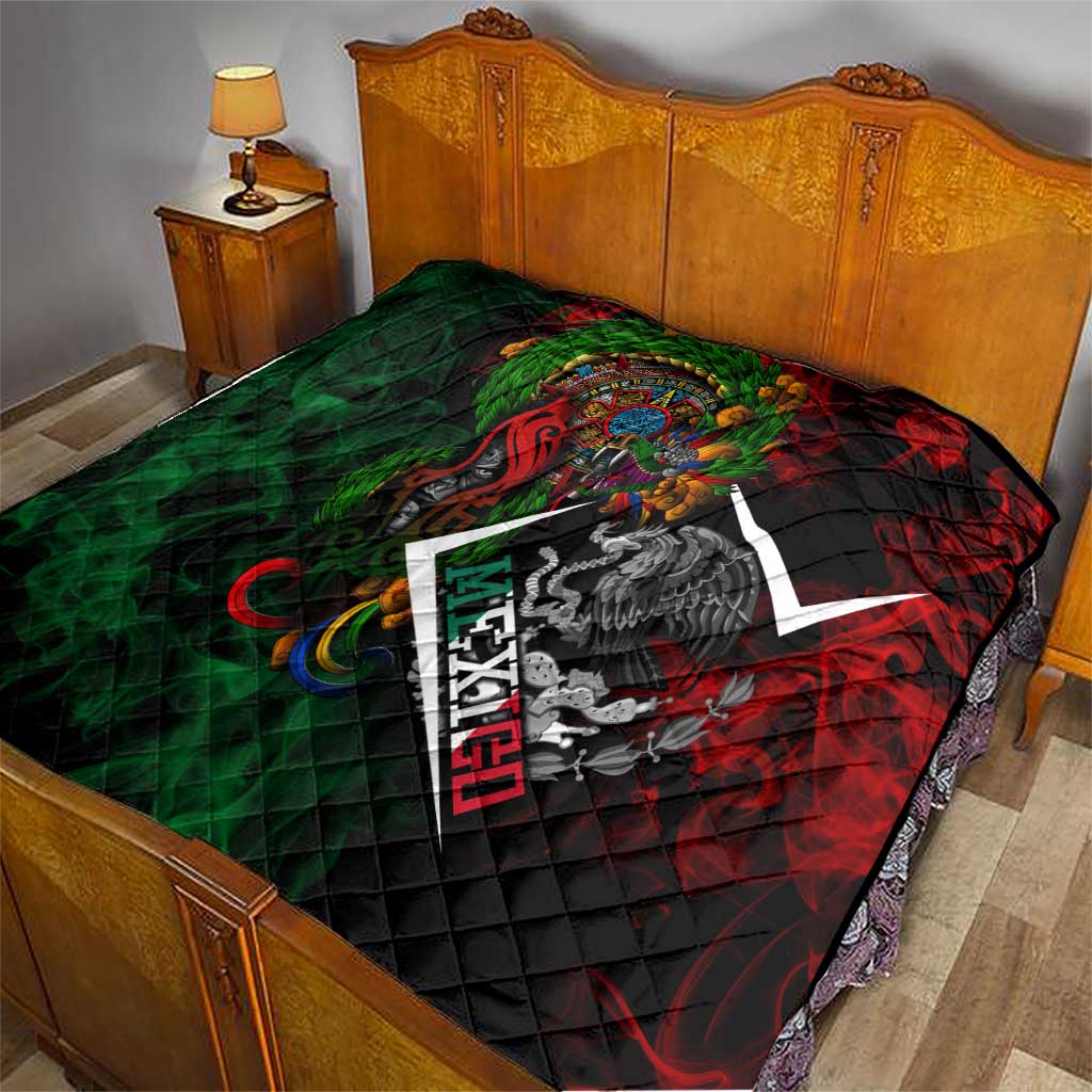 Mexico Quetzalcoatl Aztec Calendar Quilt Tribal Warrior Art with Eagle and Serpent