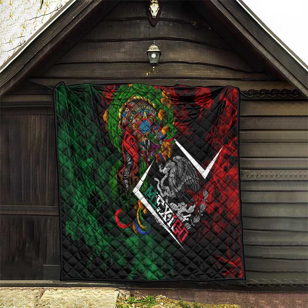 Mexico Quetzalcoatl Aztec Calendar Quilt Tribal Warrior Art with Eagle and Serpent