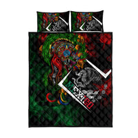 Mexico Quetzalcoatl Aztec Calendar Quilt Bed Set Tribal Warrior Art with Eagle and Serpent