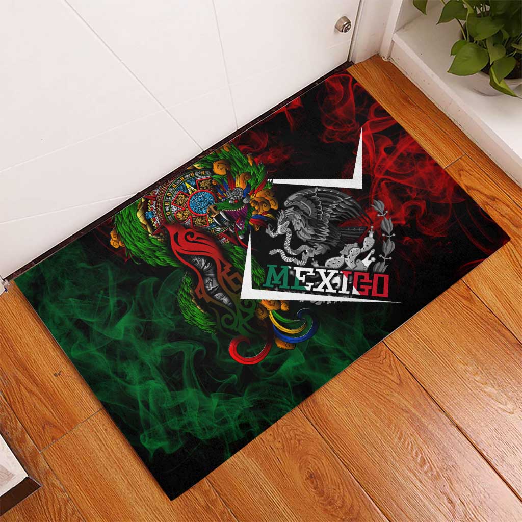 Mexico Quetzalcoatl Aztec Calendar Rubber Doormat Tribal Warrior Art with Eagle and Serpent