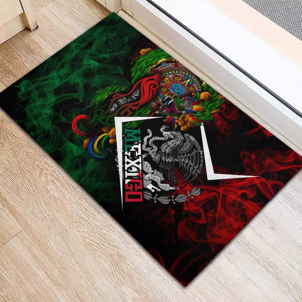 Mexico Quetzalcoatl Aztec Calendar Rubber Doormat Tribal Warrior Art with Eagle and Serpent