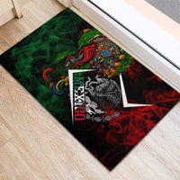 Mexico Quetzalcoatl Aztec Calendar Rubber Doormat Tribal Warrior Art with Eagle and Serpent