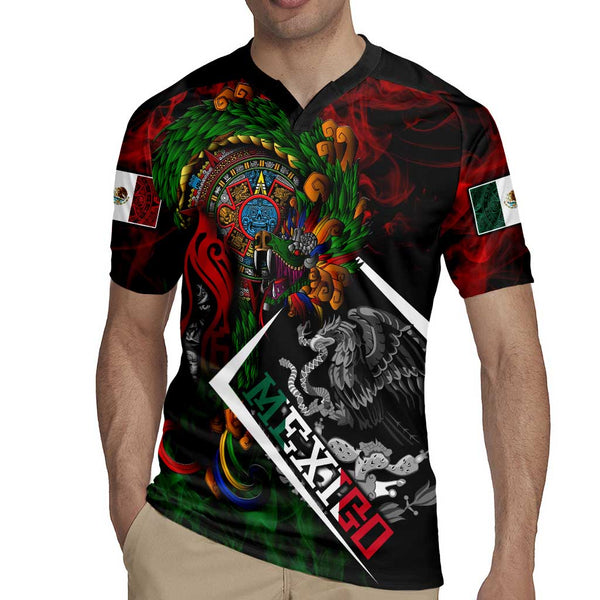 Mexico Quetzalcoatl Aztec Calendar Rugby Jersey Tribal Warrior Art with ...
